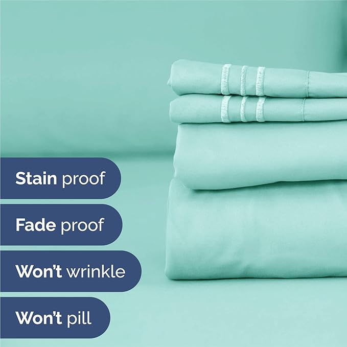 Split King Size 5 Piece Sheet Set - Comfy Breathable & Cooling Bed Sheets Set - Hotel Luxury Bedding for Women, Men, Kids, Teens, Boys & Girls - Deep Pockets, Soft, Wrinkle Free - Oeko-Tex - Spa Blue