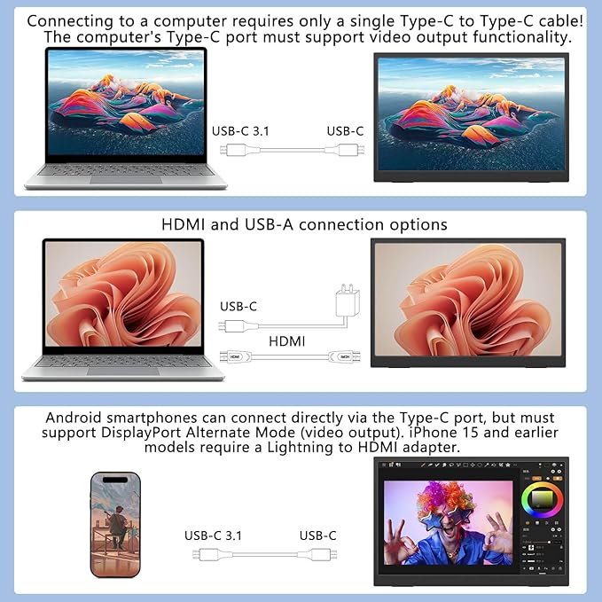 Viyivwine Portable Monitor 10.5'' 1920x1280 Second External Monitor for Laptop 3:2,100％sRGB,w/45° Adjustable Stand,HDMI USB-C Computer Display for Laptop PC Phone Mac