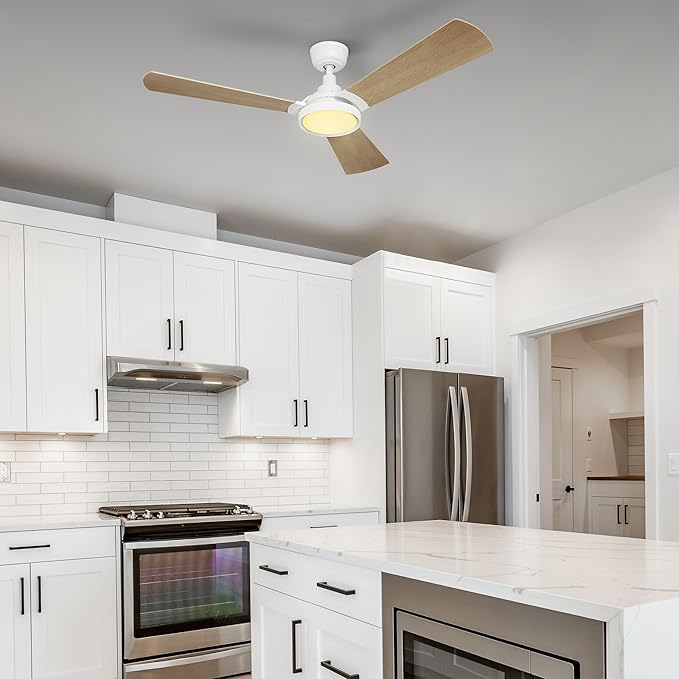 SMAAIR 52 Inch Smart Wifi Ceiling Fans with Dimmable LED Lights and Remote, Compatible with Alexa/Google Home/Siri/APP, Outdoor DC Fans with 10 Speeds, Timer/Schedule,Light White