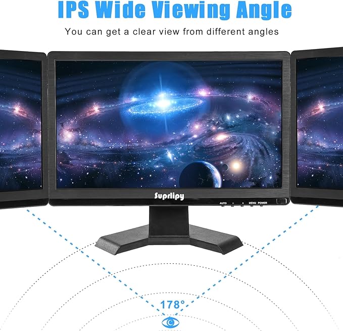 Suprlipy 15.6 inch FHD Small IPS Monitor LCD Display Screen 1920x1080 60Hz 16:9 with BNC VGA AV Input Built-in Lounspeakers for CCTV Security Camera DVR PC RasPi