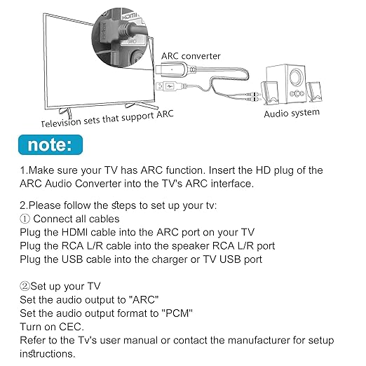 192KHz HDMI ARC to RCA Audio Converter for TV to Soundbar, Plug & Play 3.4ft/1.05m ARC to L/R Stereo RCA Male Cable Audio Extractor Adapter Splitter for Sound System Speaker Home Theater [PCM Only]