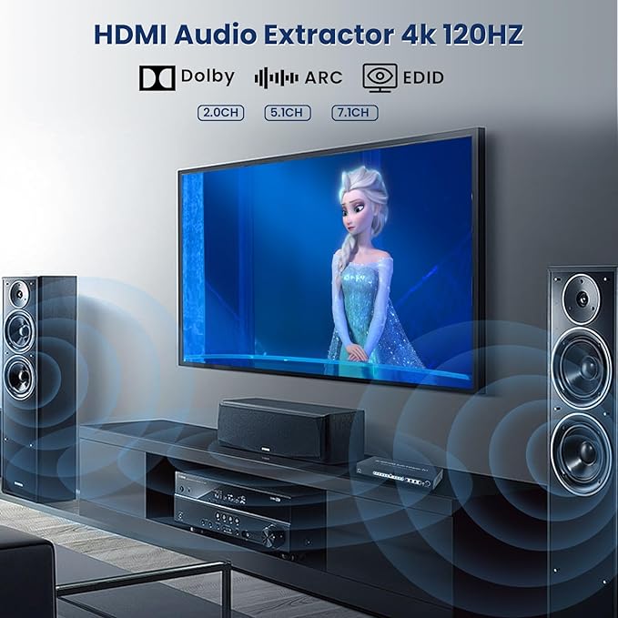 8K 60HZ HDMI Switch 4 In 1 Out with 7.1CH Audio Extractor and ARC, FERRISA HDMI 2.1 Switch Audio Converter Support Optical, L/R Audio, 4x1 HDMI Switch with Remote Support CEC, UHD, HDCP2.2, 3D, 40Gbps