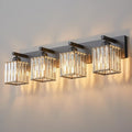 FDPBY Modern Bathroom Vanity Light 4-Lights Modern Black Crystal Wall Light Bathroom Vanity Light Fixtures