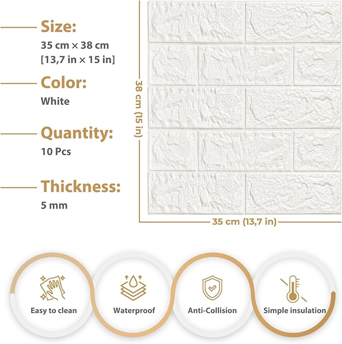 JOLOV 20 PCS 3D Wall Panels Peel and Stick - PE Foam DIY Self Adhesive, Waterproof, Perfect for Interior Wall Decor in Bedroom & Living Room (20)