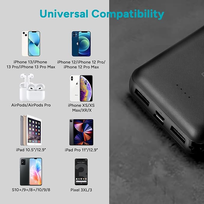 DR.PREPARE 10000mAh Heated Vest Battery Pack with Dual USB Outputs & Type C in/Output, 5V 3A Power Bank for Heated Jacket, Ultra-Compact Portable External Battery Charger, Eye Mask, iPhone, iPad