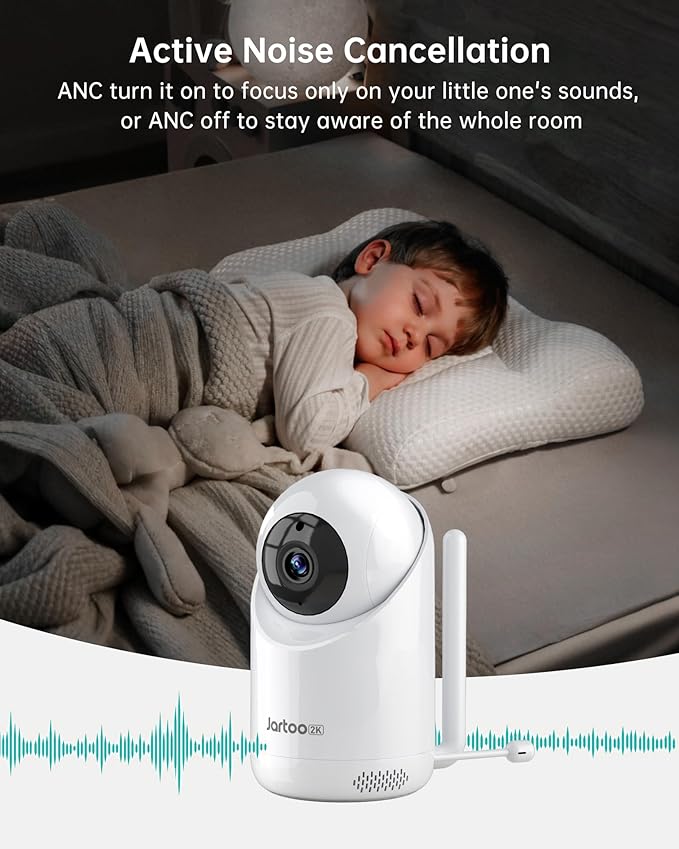 Jartoo 2K 5.5" Video Baby Monitor with Camera and Audio,AI Cry Detect 1860ft Long Range Baby Monitor No WiFi Baby Camera Wireless,Clear Night Vision,ANC, 2-Way Talk,White Noise,6000mAh [2025 New]
