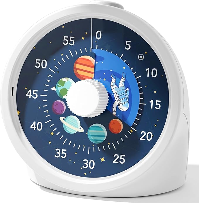BellMan Visual Timer with Pause Button, 60 Minute Countdown Mercury Timer for Kids and Adults with Silent Operation, Study and Meetings Time Management Tool, Design for Home, Office and Gift,Astronaut