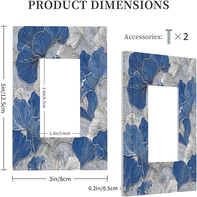 Bvtewkhz Abstract Blue Marble Plant Leaves 1 Gang Single Rocker Decorative Light Switch Covers Electrical Faceplate Switch Plates for Bathroom Kitchen Home