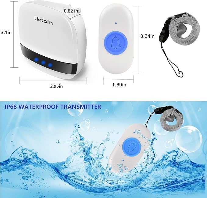 LIOTOIN Caregiver Pager Wireless Call Button Call Bell Call Light Alert Button for Home/Elderly/Patients/Disabled Nurse Alert System Emergency Button 3 Plugin Receivers 5 Waterproof Transmitters