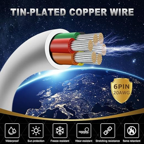 20 Gauge 6 Conductor Electrical Wire, 16.4FT White Stranded Low Voltage 20/6 Cable PVC Case, 20 AWG Tinned Copper 6 Wire Extension Power Cable for LED Lamp Lighting, Automotive
