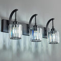 FDPBY 3-Light Crystal Vanity Light, Modern Black Bathroom Wall Sconce with K9 Crystal Shades, 23.62" Long Over Mirror Lighting for Vanity, Makeup, Hallway, Elegant & Durable