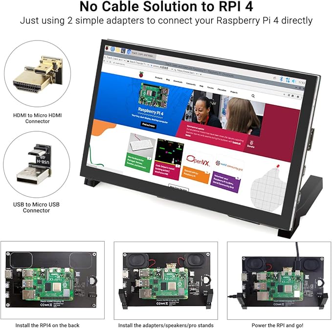 ELECROW 7 Inch Touchscreen Monitor for Raspberry Pi - 1024x600 IPS Capacitive Touch Screen HD Mini LCD Display with Stand Compatible with Raspberry Pi 5/4B/3B+/3B, BB Black, Win11/10/8/7, Driver Free