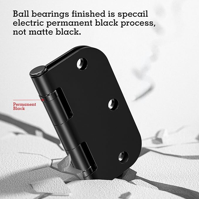 1 Pack Ball Bearing Door Hinges Matte Black 3.5 Inch 5/8" Radius Round Anti Squeak Interior 3-1/2"Flat Iron Bifold Standard Office Bedroom Indoor for Doors 3 ½" Hardware Home House Decor Accessories