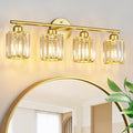 FDPBY Modern 4 Light Crystal Vanity Light, Gold Vertical Bathroom Light Fixture Over Mirror for Dressing Table Sink, Compatible with Dimmable Bulbs (Bulbs Not Included)
