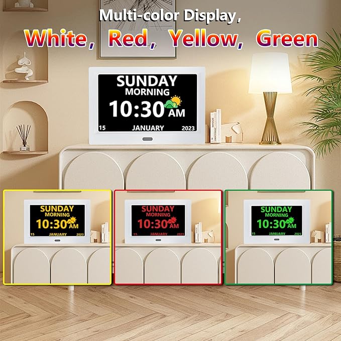 MRCHYDZ 11 Inch Clock with Day and Date for Elderly Large Display Digital Clocks 12 Alarm 3 Display Modes Large Font Alzheimer's Clock Alarm Clocks for Seniors Auto DST 11in White