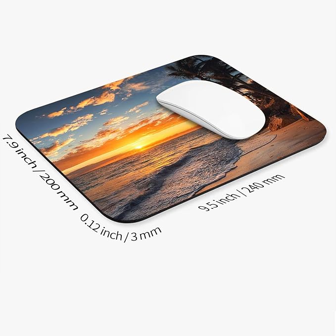Armanza Square Mouse Pad Beach Sunset, Personalized Premium-Textured Custom Mouse Mat Design, Washable Mousepad Cloth, Non-Slip Rubber Base Computer Mouse Pads for Wireless Mouse