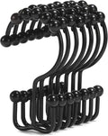 Shower Curtain Hooks, Goowin Shower Curtain Rings, Stainless Steel Black Shower Curtain Hooks, Shower Curtain Rings Rust Proof, Free Sliding Double Shower Hooks for Shower Curtain & Liners (Black)