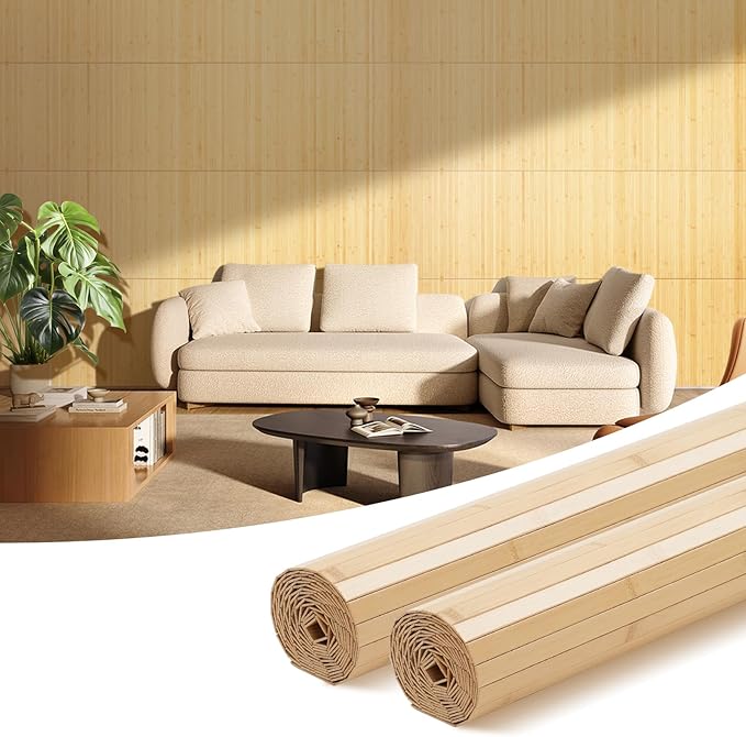 OUZUGIE 2 Pack 96x24 Inch Natural Bamboo Wall Panel – Carbonized Pole Wrap Paneling for Walls, Ceilings, Cabinets, Furniture – Ideal for Bedroom, Living Room & Office DIY Decor
