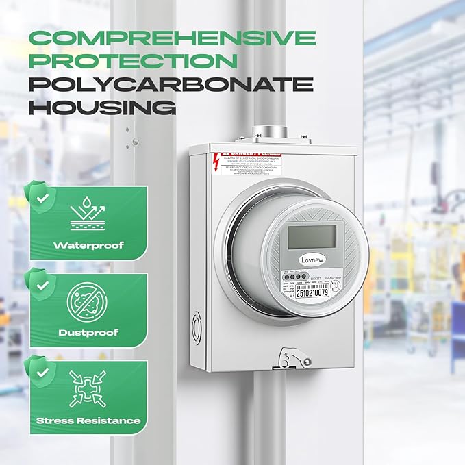 RV Digital Electric Meter,120V 2 Wire kWh Watt Power Meter with LCD Display,CL200 Energy Monitoring submeter for Residential Home Use,TA30 Current Measurement,Compatible with 4 Jaw Meter Sockets