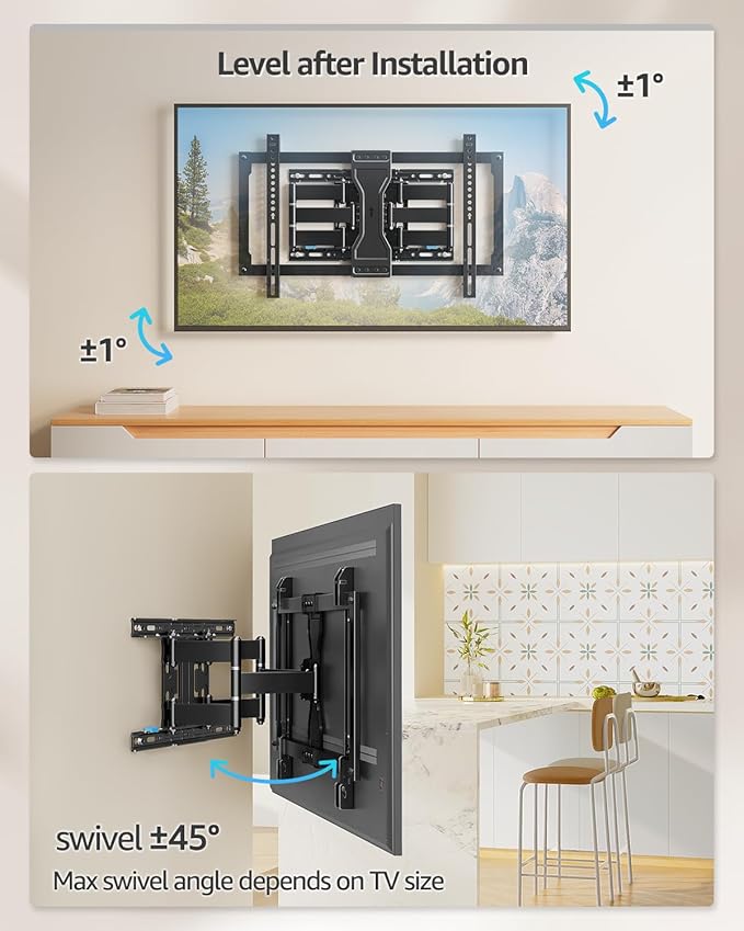 MOUNTUP Ultra Slim TV Wall Mount for Most 37-90 inch TVs, 1.1" Thin Low Profile Full Motion TV Mount Bracket, Dual Swivel Articulating Arms with Tilt, Fits 16" Studs, Max VESA 600x400mm Holds 132lbs