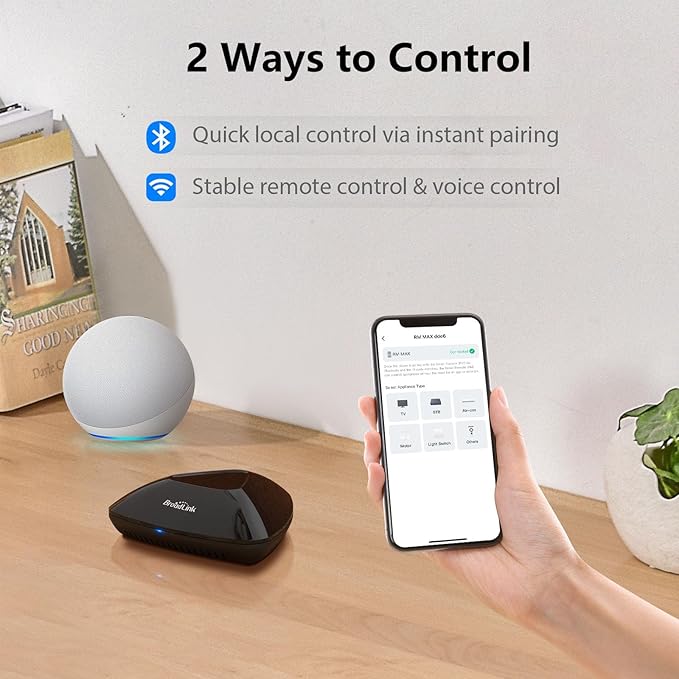 Broadlink RM MAX Smart Home Hub, Wi-Fi & BLE Universal Remote for IR/RF Devices, Compatible with Alexa & Google Home, Easy Setup, RF Hub for TV, AC, Blinds