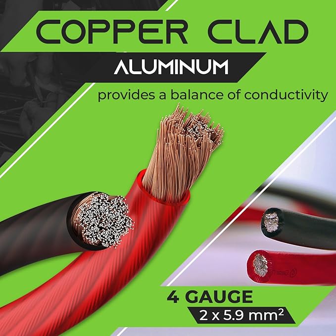 GearIT 4 Gauge Battery Cable - 4 Gauge Wire Kit with 15 Lugs, 20 Heat Shrink Wrap, CCA Wire, Amp Kit, 25 Feet Each (Black/Red)