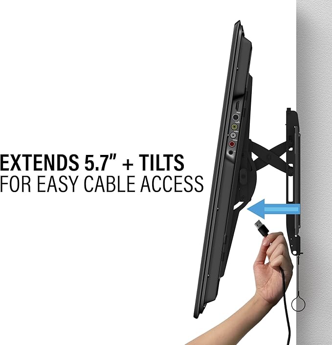 SANUS Preferred Extendable Tilt TV Wall Mount for 42 to 90 inch Screens up to 150lbs - 5.7” Extension Provides Max 12 deg Tilt to Reduce Glare - Easy DIY Install w/Included Hardware - SLT4-B1