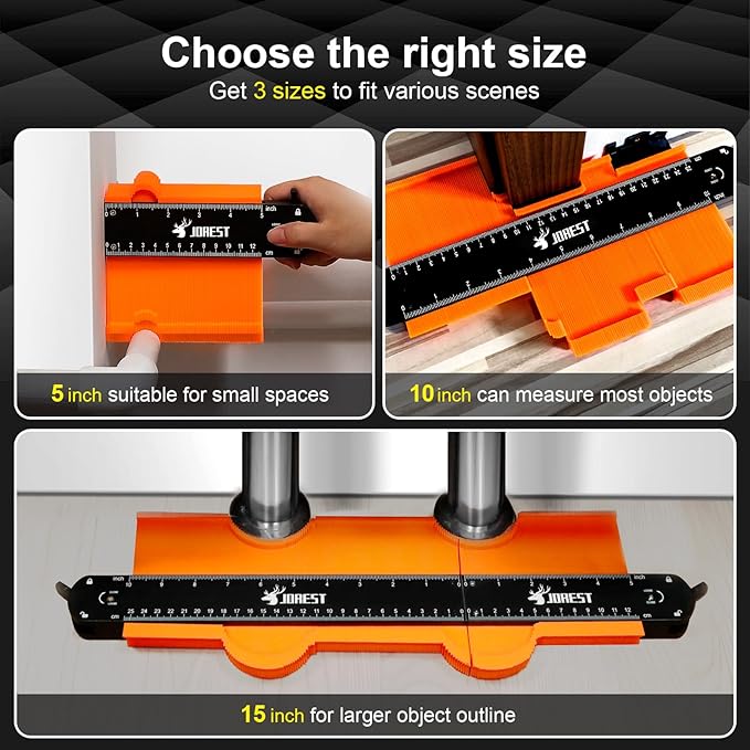 JOREST Connectable Contour Gauge (10+5 Inch), Gifts Ideas for Men Dad Handyman Husband Him, Shape Profile Duplicator with Lock, Outline Angle Measuring Tool, Template tool, Tile Flooring, Scribe Edge