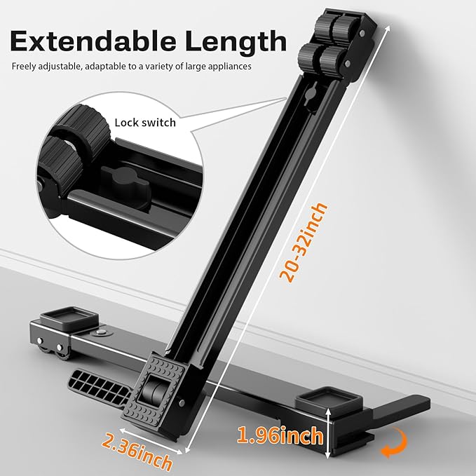 KVRG Appliance Rollers Heavy Duty,Newest Extendable Appliance Sliders,Liftable Washing Machine Base,Easily Move Washer and Dryer Machines,Refrigerators,Furniture-Black