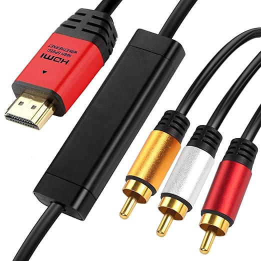 HDMI to RCA 6FT Cable with IC, HDMI Male to 3-RCA RD AV Cable Video Audio Component Converter Adapter 1080P Cable for TV HDTV DVD (