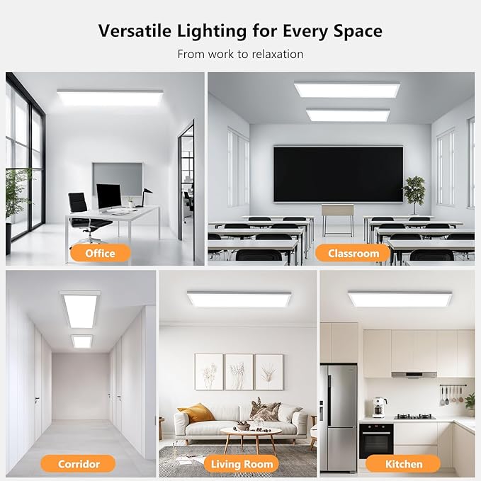 AIKVSXER 4 Pack 1x4 LED Flat Panel Light, 50W 5500LM Surface Mount Ceiling Fixture, 3CCT (3000K/4000K/5000K), Ultra-Thin 48In, 10-100% Triac Dimmable for Kitchen, Garage, Office, Basement