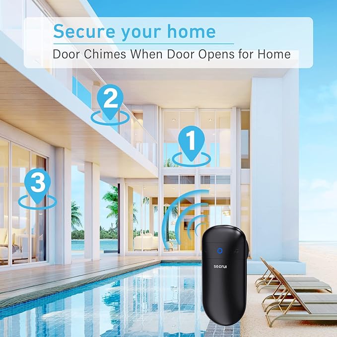 Door Chime, Door Sensor Chime for Door Opens – Door Ringer with 500ft Operating Range 52 Chime 110dB LED Indicators –Entry Alert Chime for Business/Home/Office (1 Receiver+3 Sensors)