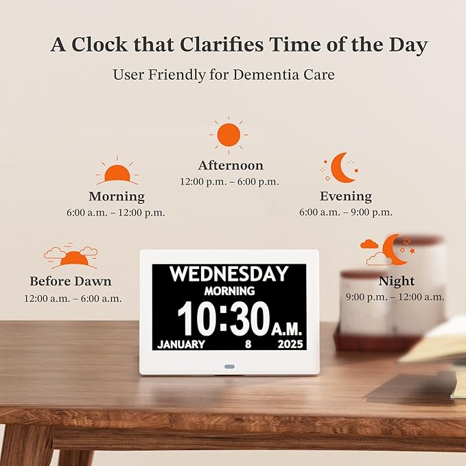 2025 NEW, Digital Clocks, 7'' Dementia Clock with Date and Time for Elderly, Auto-Dimming, 12 Reminders & 6 Alarms, Button & Remote Control, Auto DST, Digital Calendar for Seniors Large Display