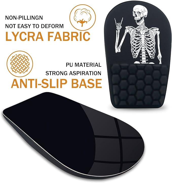 BOCHEERY Ergonomic Mouse Pad Wrist Support,Upgrade Mousepad with Massage Design,Non-Slip PU Base Desktop Mouse Pads for Pain Relief, Computer, Office & Home,12 x 8 in（F-Black Human Skeleton）