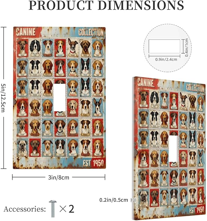 Bvtewkhz Dogs Funny Puppy Pets Vintage 1 Gang Single Toggle Decorative Outlet Covers Light Switch Plate Electrical Receptacle Switchplate For Bathroom Kitchen Bedroom