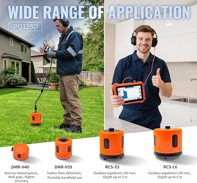 PQWT 125D Indoor&Outdoor Underground Water Leak Detector, Wall & Ground Water Pipe Leak Detection Measurement Depth 19.68ft/6m