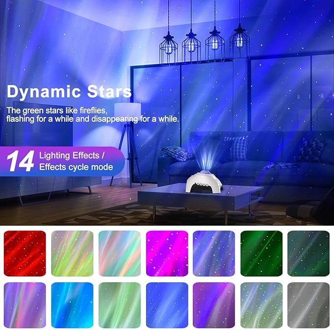 CIMELR Aurora Star Projector with Bluetooth Speaker & White Noise – Northern Lights Galaxy Night Light for Bedroom, Remote Control Ceiling Projector for Kids & Adults, Home Theater Decor (White)