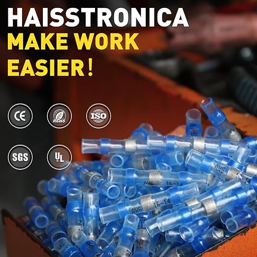 haisstronica 120PCS Solder Seal Wire Connectors, Marine Grade Heat Shrink Butt Splice Connectors for Electrical, Stereo, Corrosion and Weatherproof