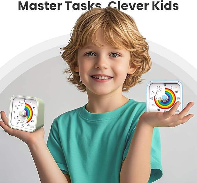 InfPokid Visual Timer for Kids with Pause Function, Cute Silent Timer with Rainbow for Classroom, Teaching, Task, Kitchen, 60 Minute Countdown Time Management for ADHD (Rainbow Green)
