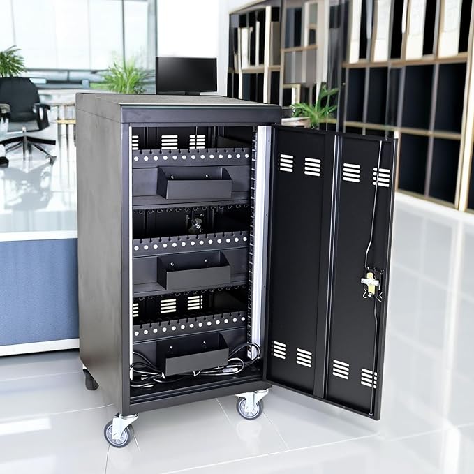 Leavader 45-Device Mobile Charging Carts for Tablets Laptops, Portable Charging Cabinet with Transformer and Caster, Large Charging and Storage Cabinet for Classroom or Office|Up to 16" Screen