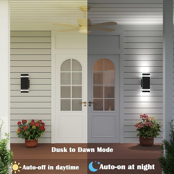 rosykite Motion Sensor Outdoor Wall Lights, Dusk to Dawn Exterior Light Fixtures with 3 Modes, Modern Up Down Wall Sconce, Waterproof Aluminum Porch Light for Garage, Patio, Front Door – Matte Black