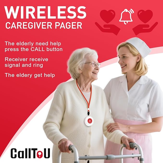 CallToU Caregiver Pager Elderly Alert Call Button for Seniors Smart Patient Call Bell Wireless Emergency Button System Adult Monitors at Home 3 Plugin Receivers 3 Waterproof Portable Transmitters