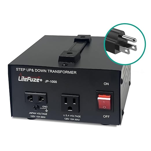 LiteFuze 1000W Step-Up/Step-Down Transformer with Dual Sockets - Premium Copper Coil, Noise Reduction, and Circuit Breaker Protection (JP-1000)
