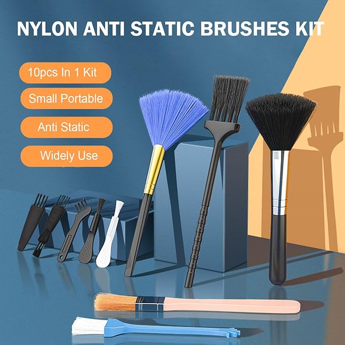 Jstincal Keyboard Cleaner kit, Small Nylon Anti Static Cleaning Tool Computer Keyboard Laptop Cleaning Kit for Electronic Devices Such As Computer Motherboard Fans Dust Removal Tool (10 Pcs)