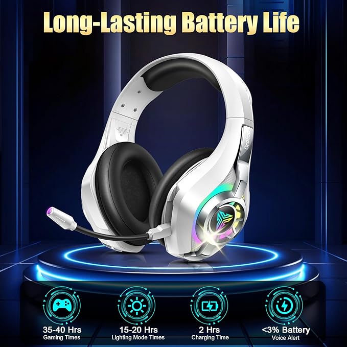 Ordtop 2.4GHz Wireless Gaming Headsets for PS5/PS4/Switch, 2026 RGB Noise Cancelling Over-Ear Headphones with 7.1 Surround Sound, 40mm Drivers, 276g Ultraligero, Memory Foam, 45H Gaming Headphones