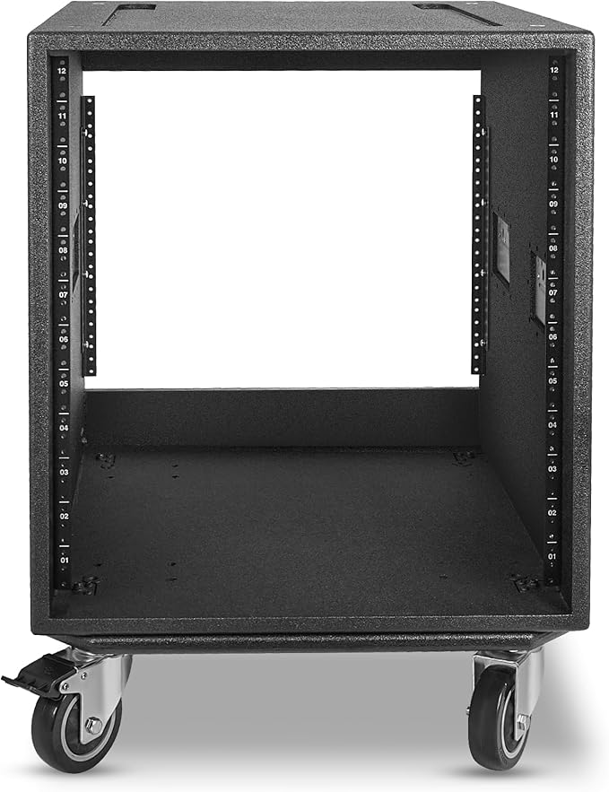 Sound Town 12U PA/DJ Rack/Road Case with 12-Space, Industry-Grade 0.7" (18mm) Plywood with Polyurea Coating, Rain Cover, Casters, 21.7" Rackable Depth - Pro Tour Grade (STRCP-12UW)