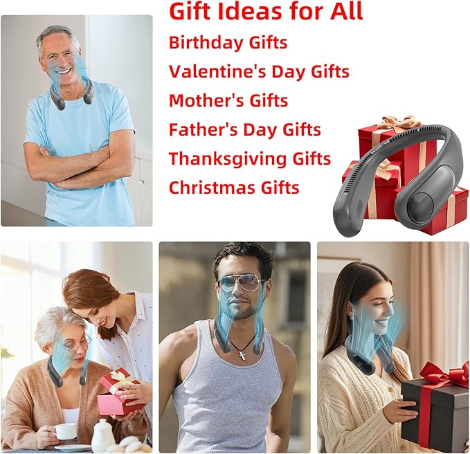 Portable Neck Fan,Personal Wearable Bladeless Fan,LED Display,4-Speeds,6000mAh USB Rechargeable,360° Strong Cooling Wind,Hands Free,White Elephant Gift,Christmas Gifts for Men Women (Dark grey)