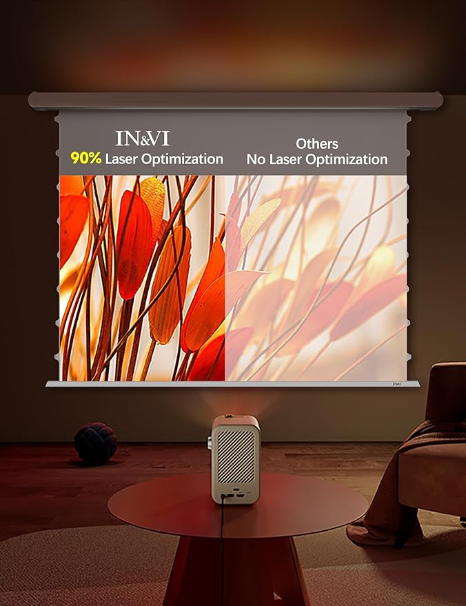 120" PureVision Motorized Projector Screen with Laser Speckle Reduction & Auto-Sync for Long Throw Projectors,Movie Screen 4K/8K UHD Ready,20" Adjustable Drop and Black Backing for Enhanced Contrast