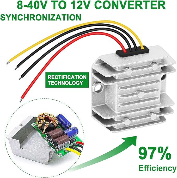 DC 8-40V to 12V Converter 3A 36W Regulated Voltage Power Converter IP68 Waterproof Transformer for Golf Cart Truck Boat Vehicle