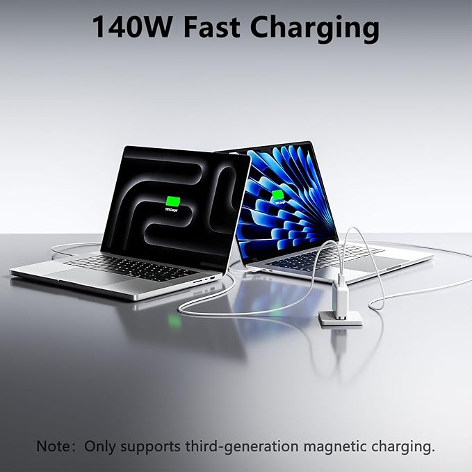 Mac Book Pro Charger - 280W, 2-Ports 140W USB C Fast Laptop Charger, Compatible with Mac Book Pro/Air 16 15 14 13 inch, M1 M2 M3 M4 Series and All USB C Device, with 6.6FT Type C & Magnetic 3 Cable